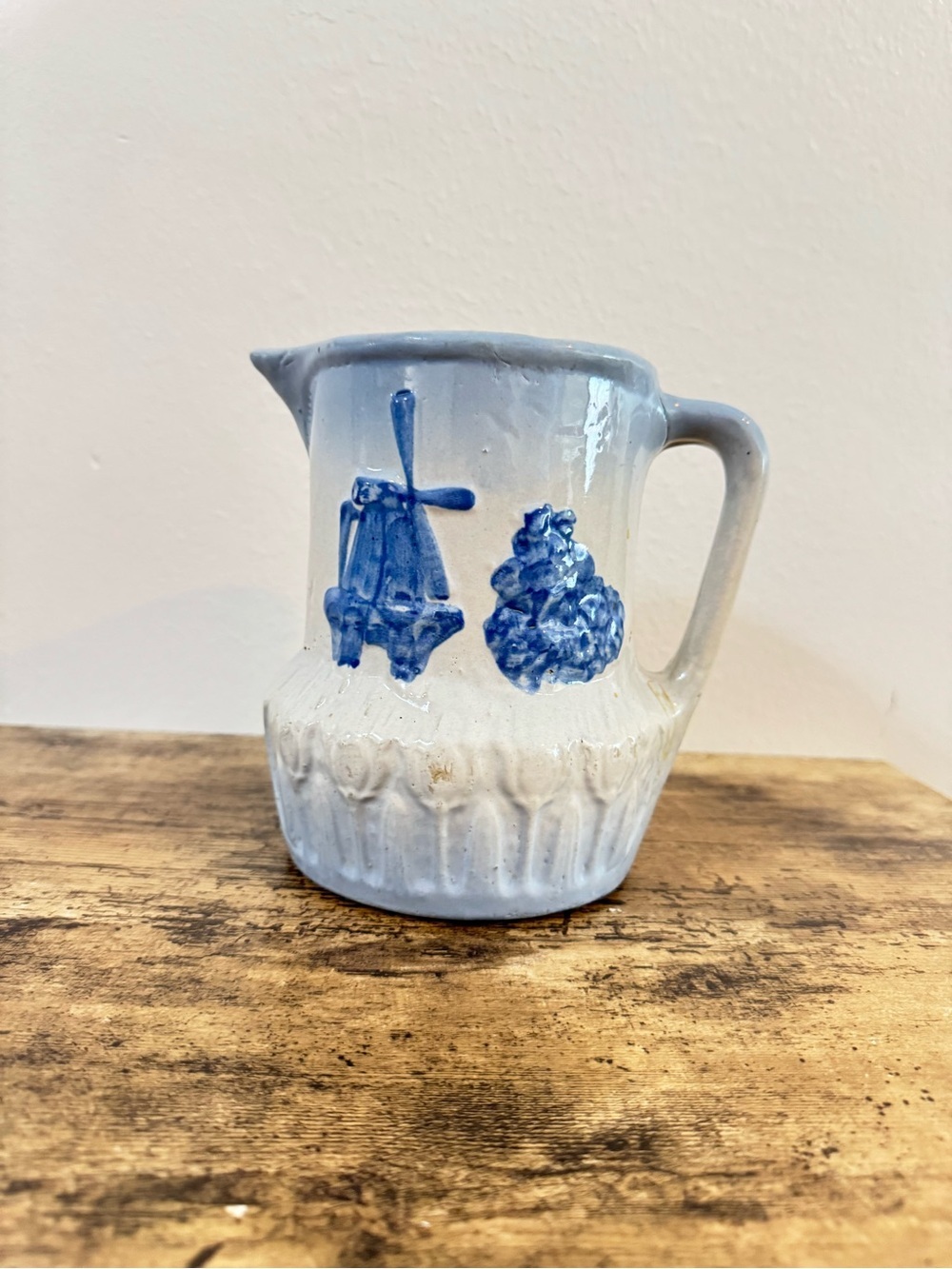 Blue & White Stoneware Pitcher Windmill Dutch Farmhouse Decor - Picture 12 of 12